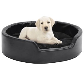 Cama para perros felpa y cuero sintético negra 69x59x19