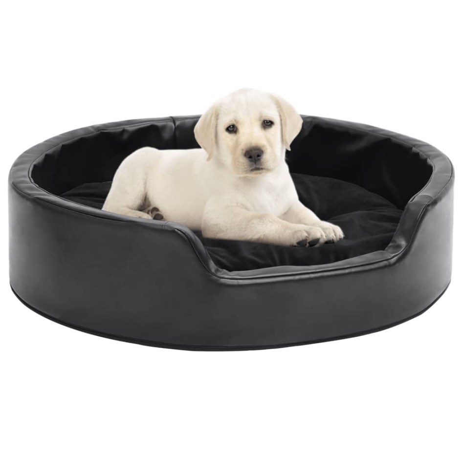 Cama para perros felpa y cuero sintético negra 69x59x19