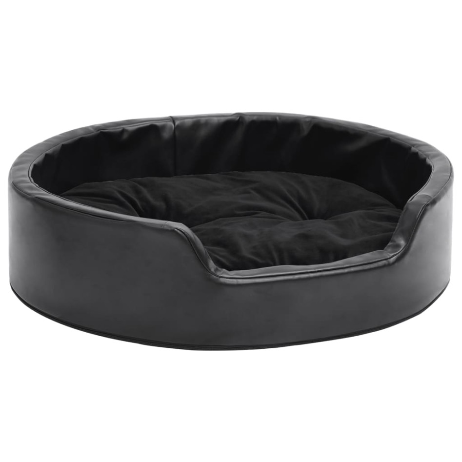 Cama para perros felpa y cuero sintético negra 69x59x19