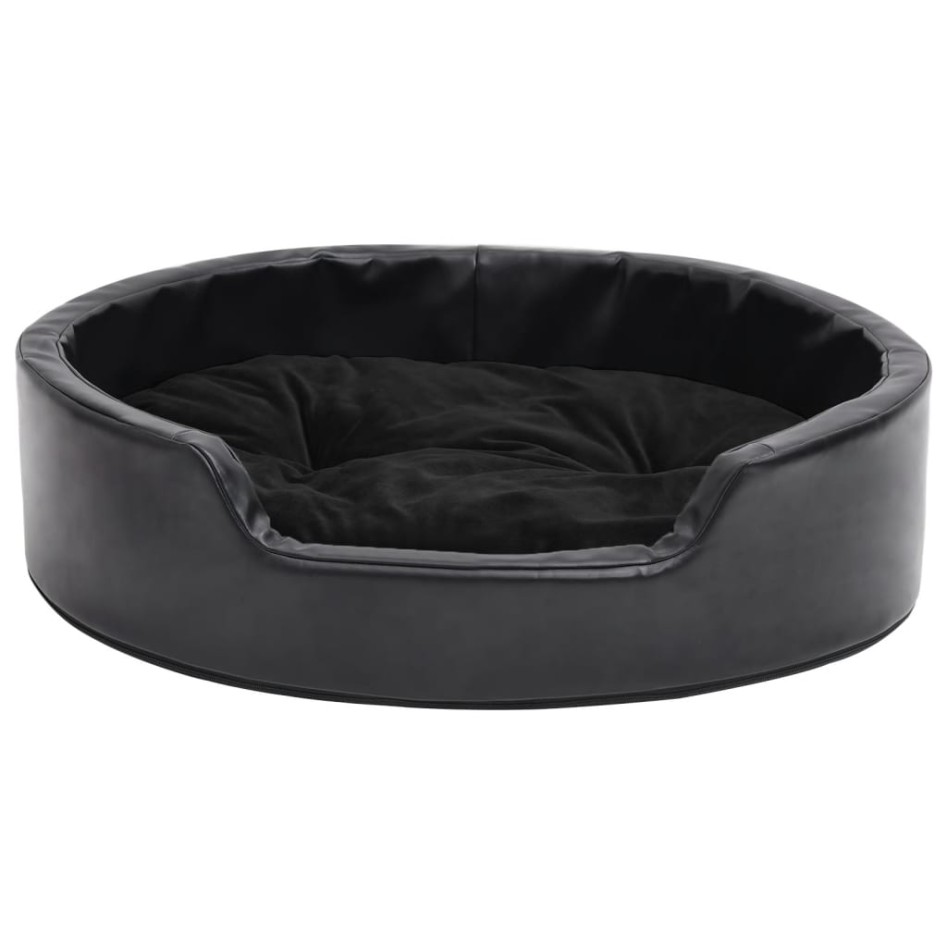 Cama para perros felpa y cuero sintético negra 69x59x19