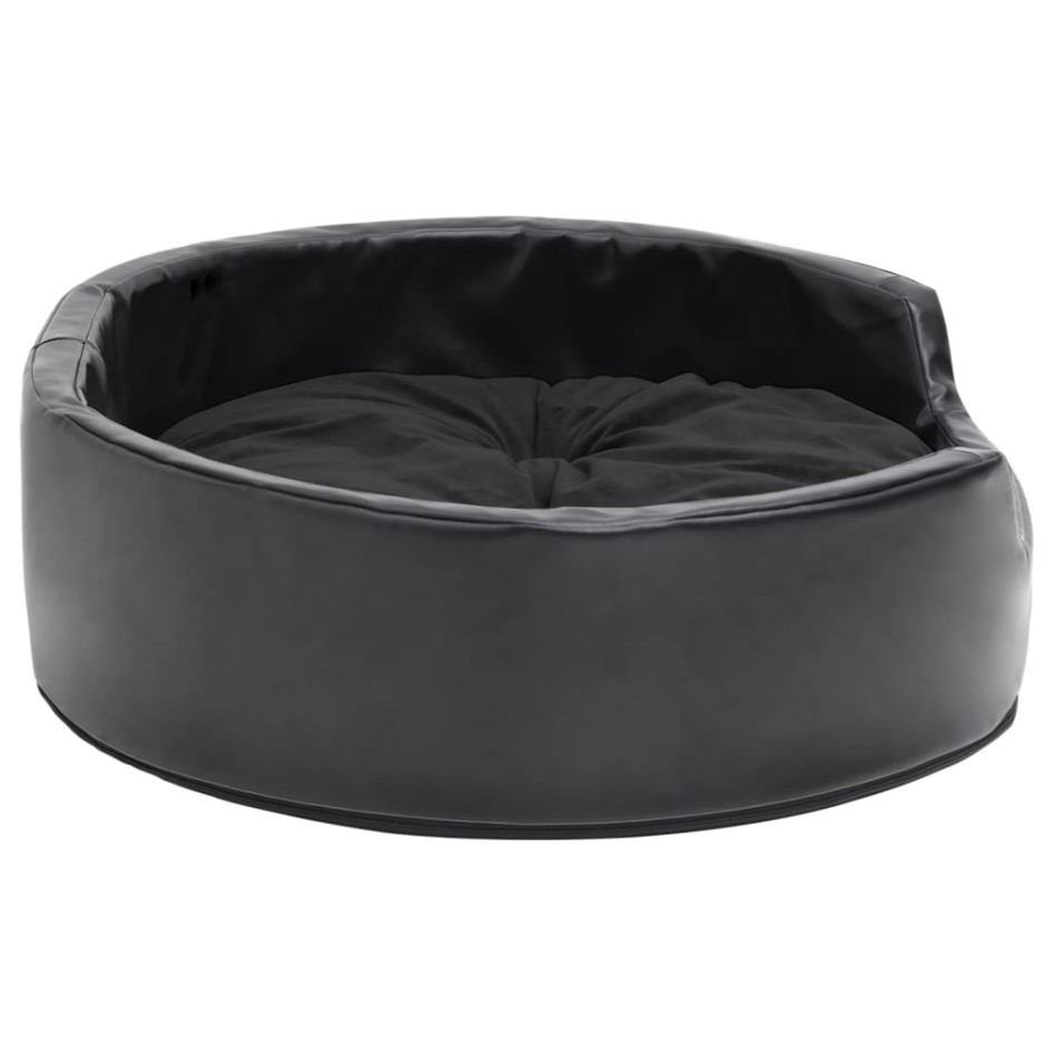 Cama para perros felpa y cuero sintético negra 69x59x19