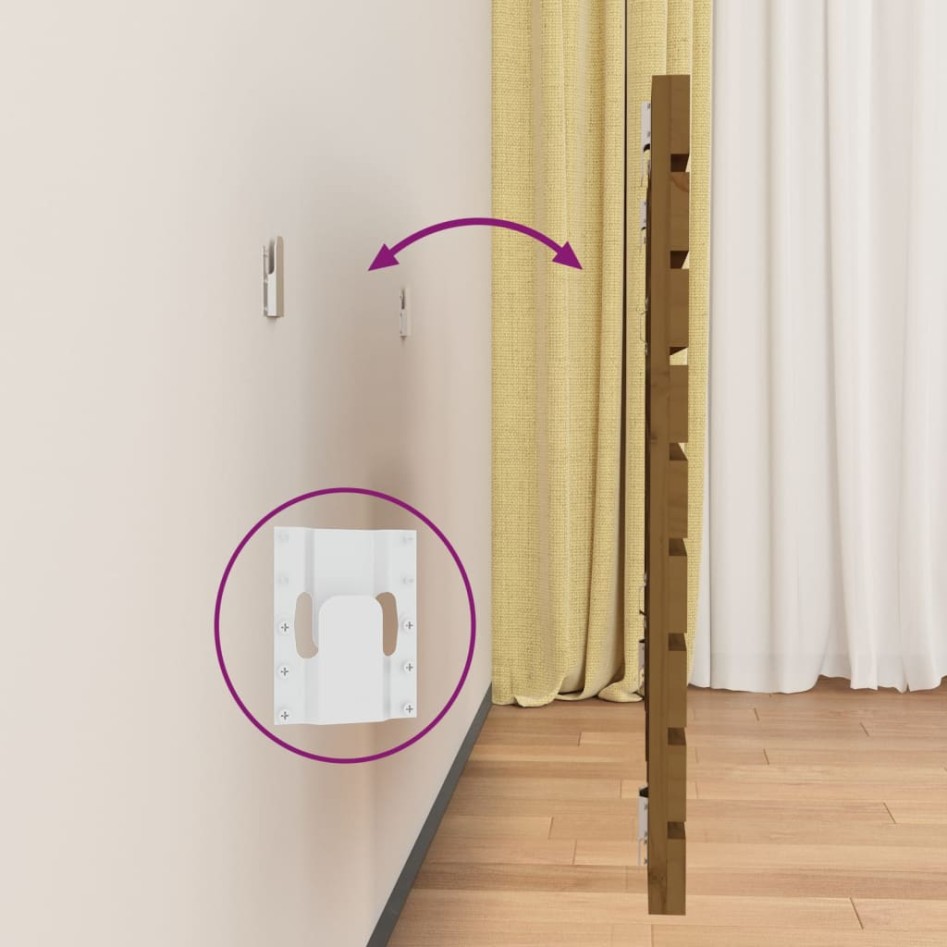 Cabecero cama pared madera maciza pino marrón miel 126x3x63