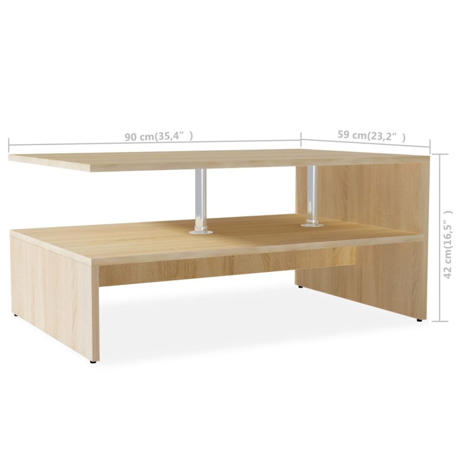Mesa de centro de madera de ingeniería blanca 90x59x42