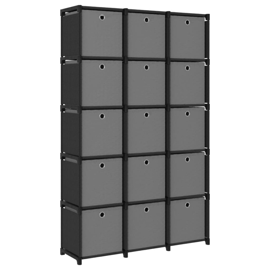 Estantería de 15 cubos con cajas de tela negro 103x30x175,5