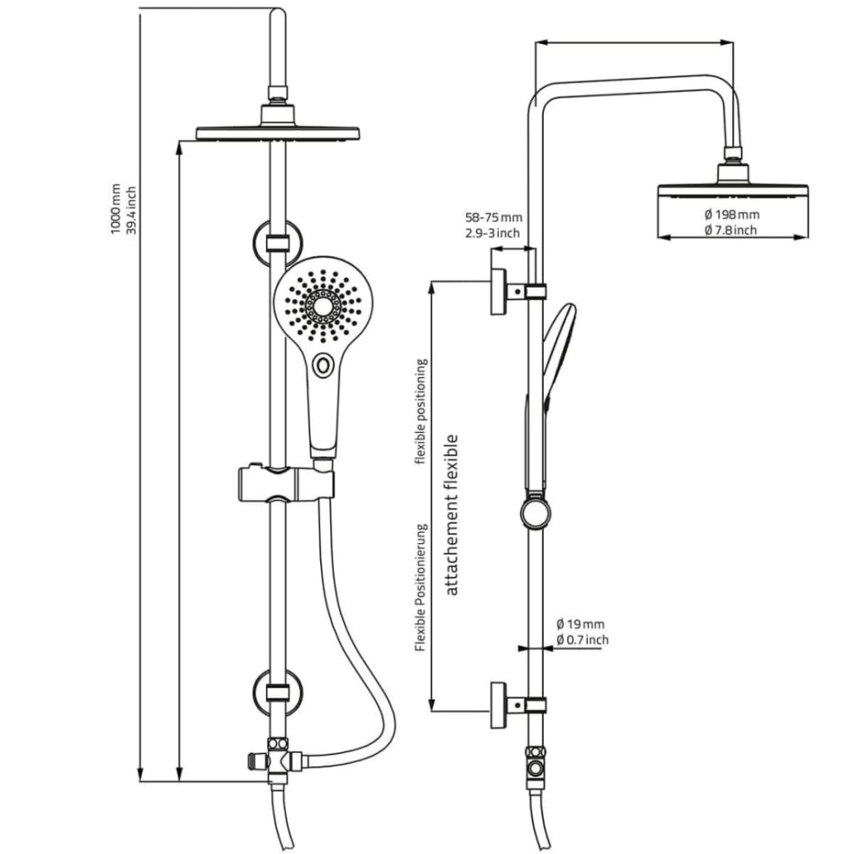 RIDDER Ducha efecto lluvia y alcachofa de masaje Bahamas cromado