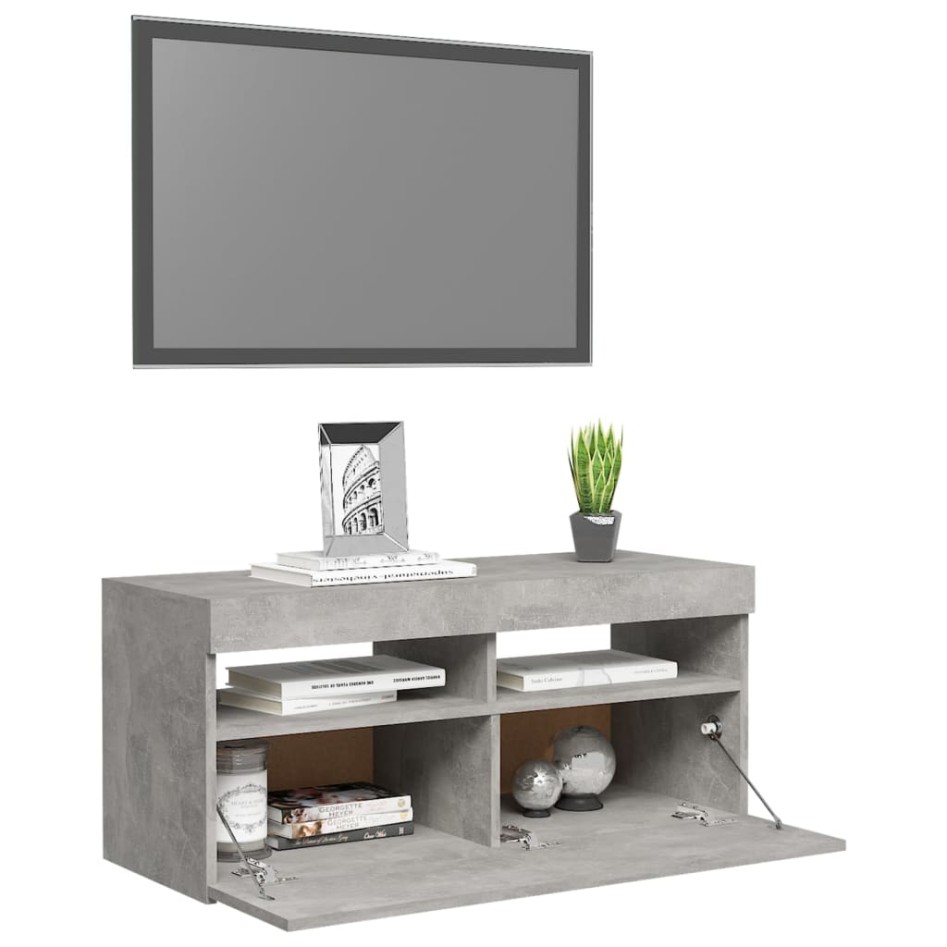 Mueble de TV con luces LED gris hormigón 90x35x40