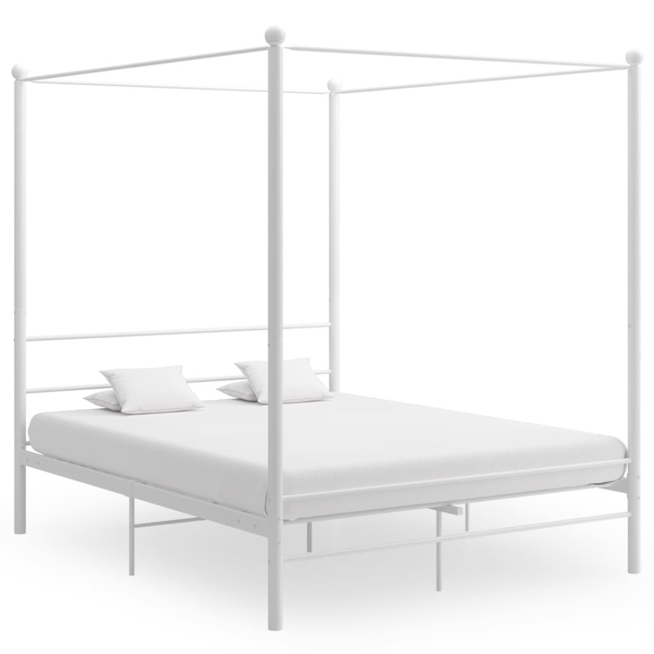 Estructura de cama con dosel metal blanco 160x200