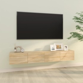 Muebles TV de pared 2 uds madera ingeniería roble 100x30x30