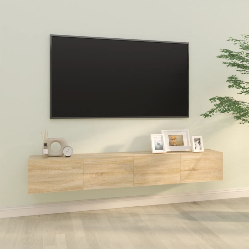 Muebles TV de pared 2 uds madera ingeniería roble 100x30x30