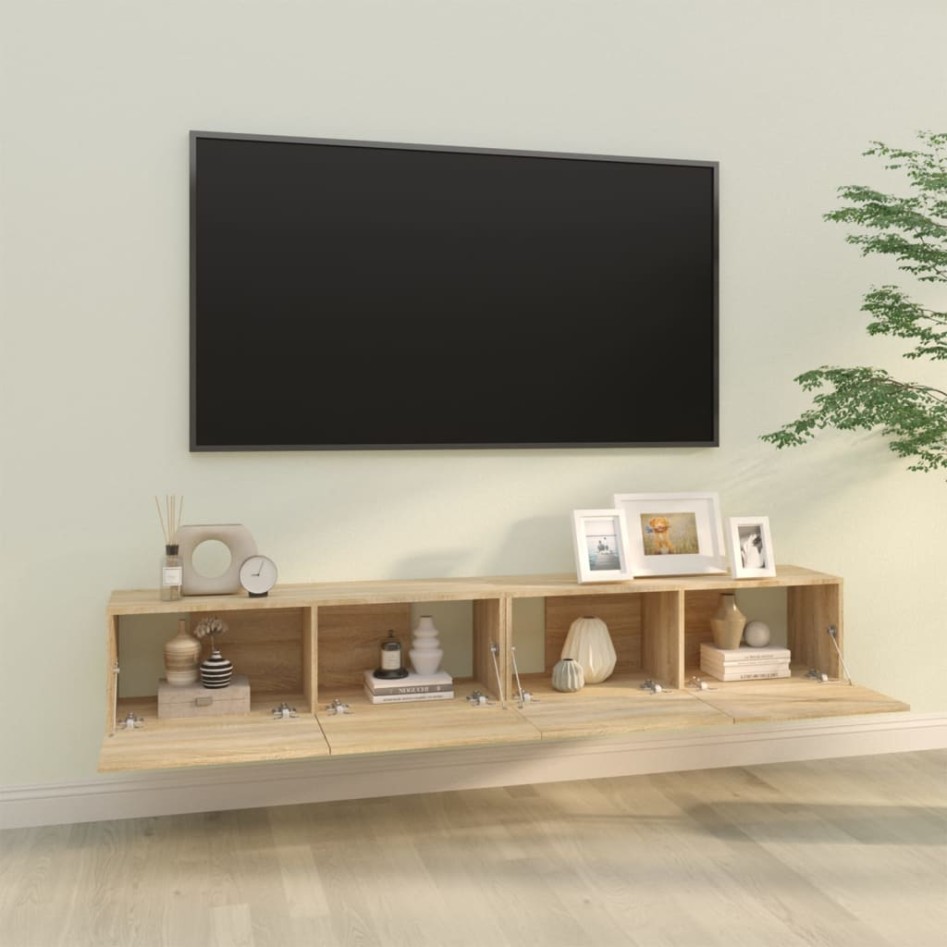 Muebles TV de pared 2 uds madera ingeniería roble 100x30x30