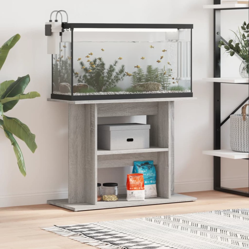 Soporte para acuario madera ingeniería gris Sonoma 80x35x60