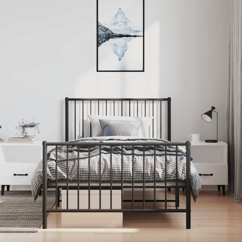 Estructura cama sin colchón con estribo metal negro 100x200