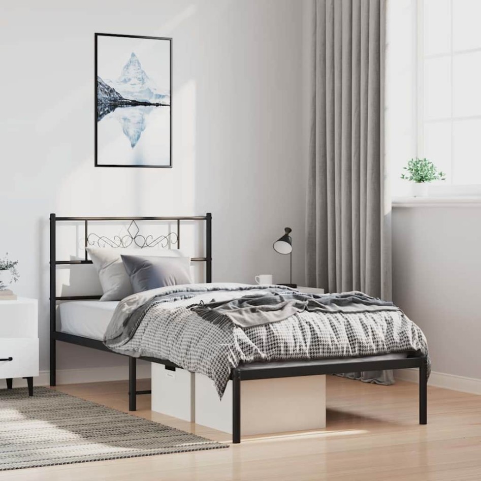 Estructura cama sin colchón con cabecero metal negro 100x190