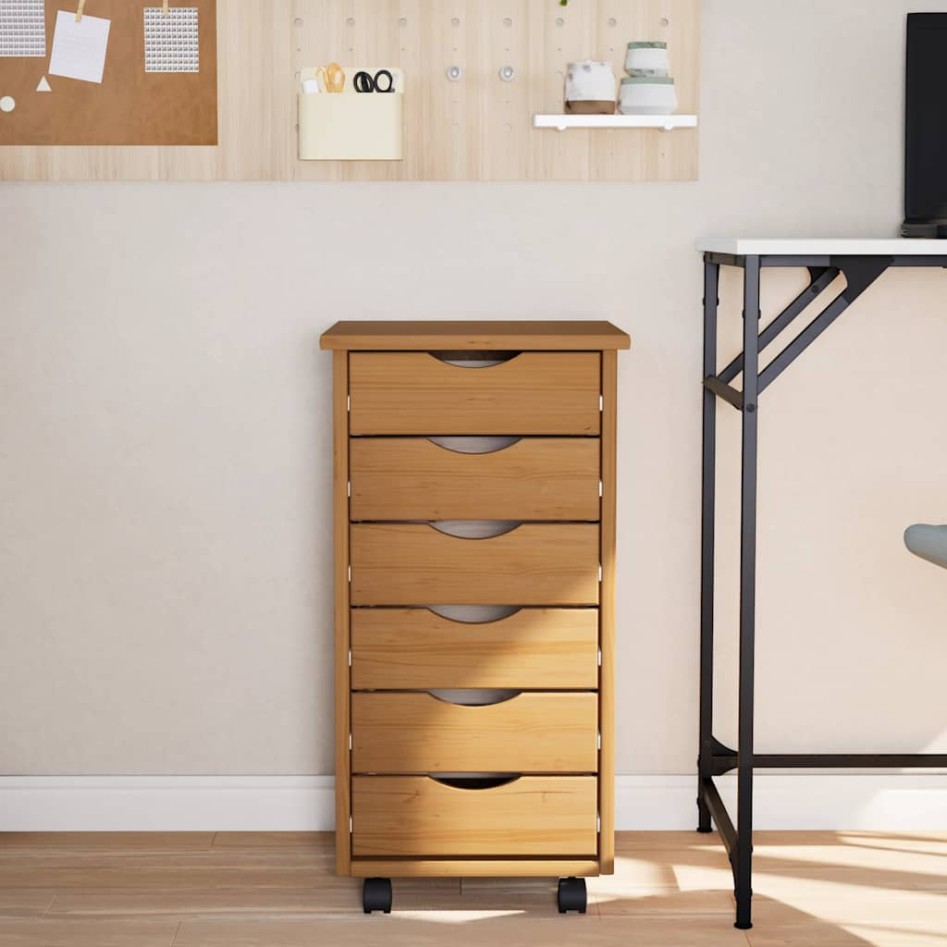 Cajonera con ruedas MOSS madera maciza pino marrón