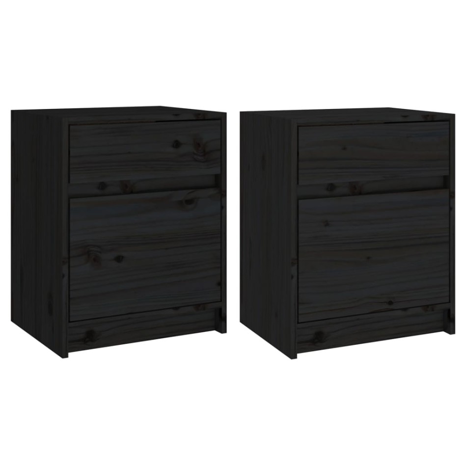 Mesitas de noche 2 uds madera maciza pino negro 40x31x50