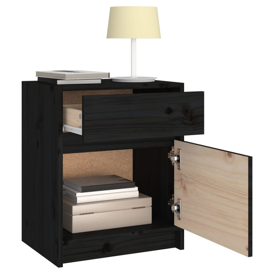 Mesitas de noche 2 uds madera maciza pino negro 40x31x50