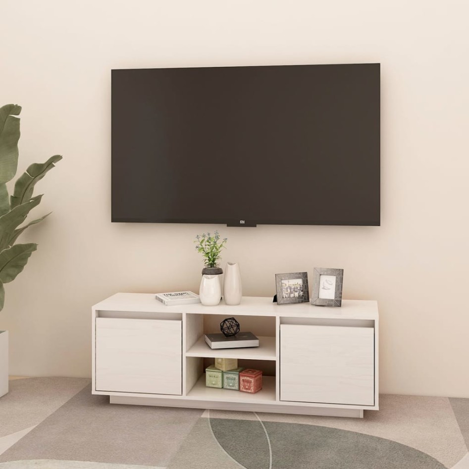 Mueble de TV madera maciza de pino blanco 110x30x40