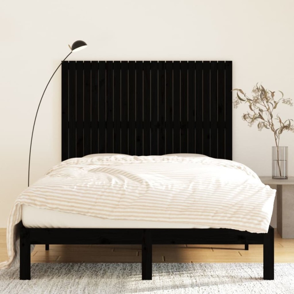 Cabecero de cama pared madera maciza pino negro 146,5x3x110