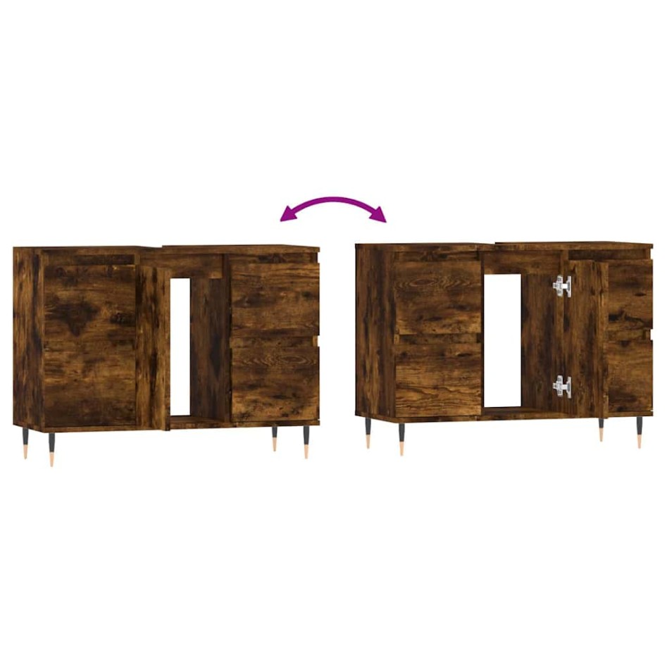 Mueble de baño madera de ingeniería roble ahumado 80x33x60