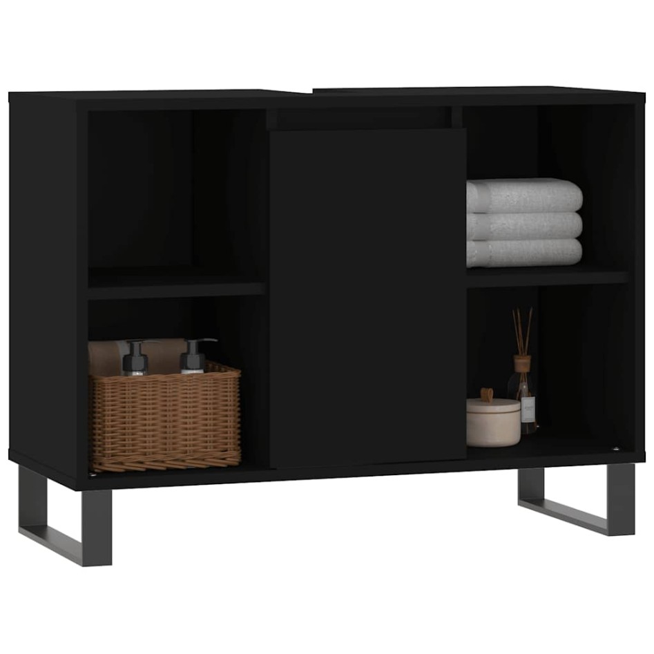 Mueble de baño madera de ingeniería negro 80x33x60