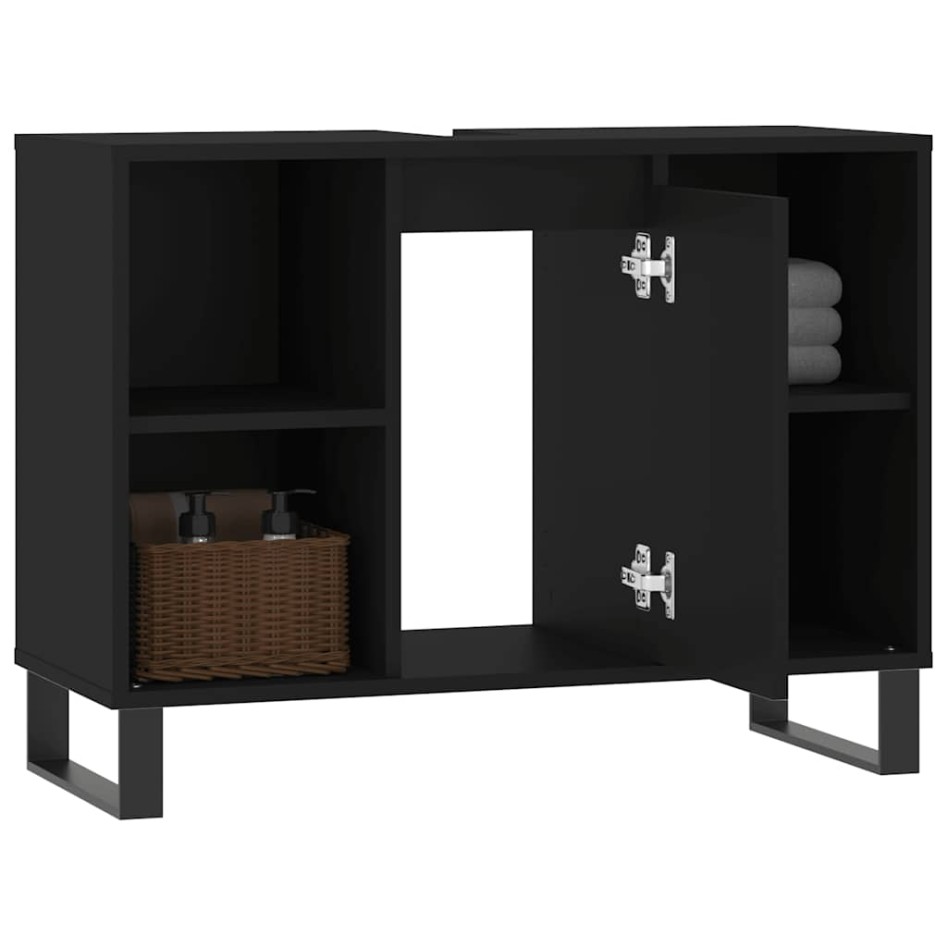 Mueble de baño madera de ingeniería negro 80x33x60