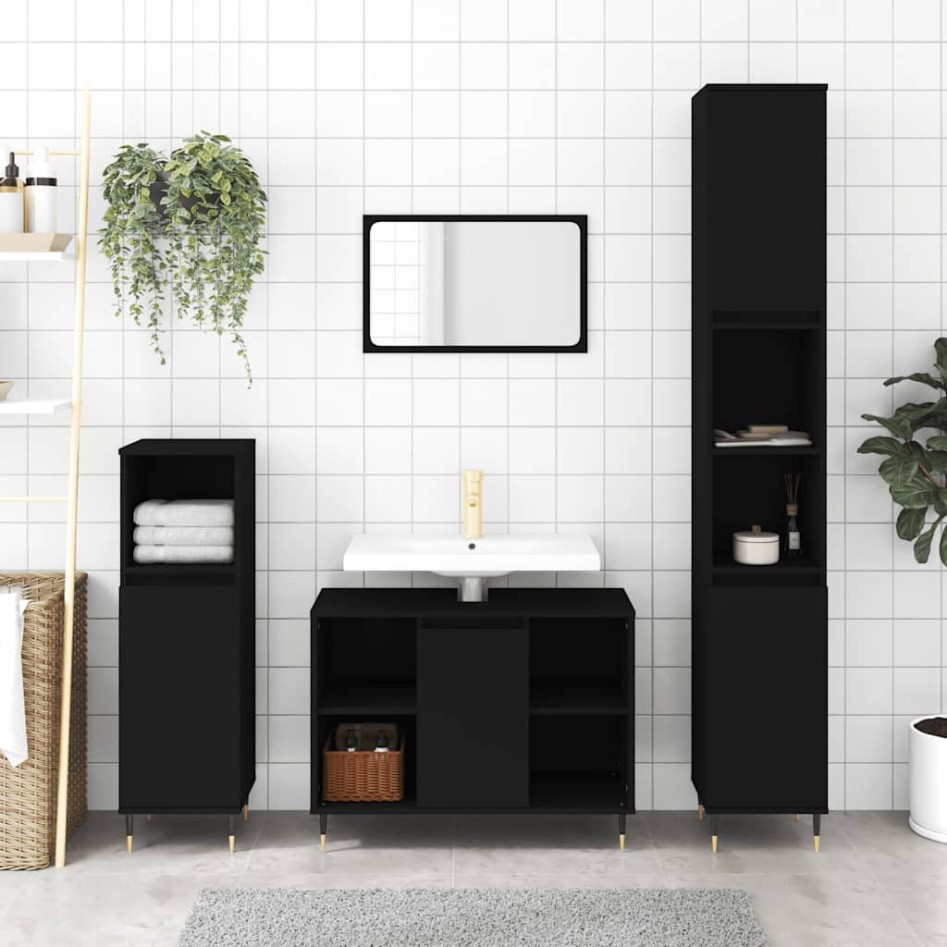 Mueble de baño madera de ingeniería negro 80x33x60