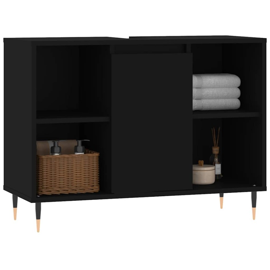 Mueble de baño madera de ingeniería negro 80x33x60