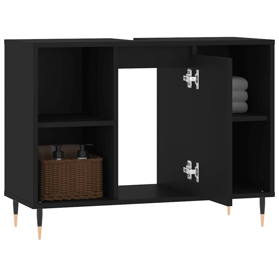 Mueble de baño madera de ingeniería negro 80x33x60