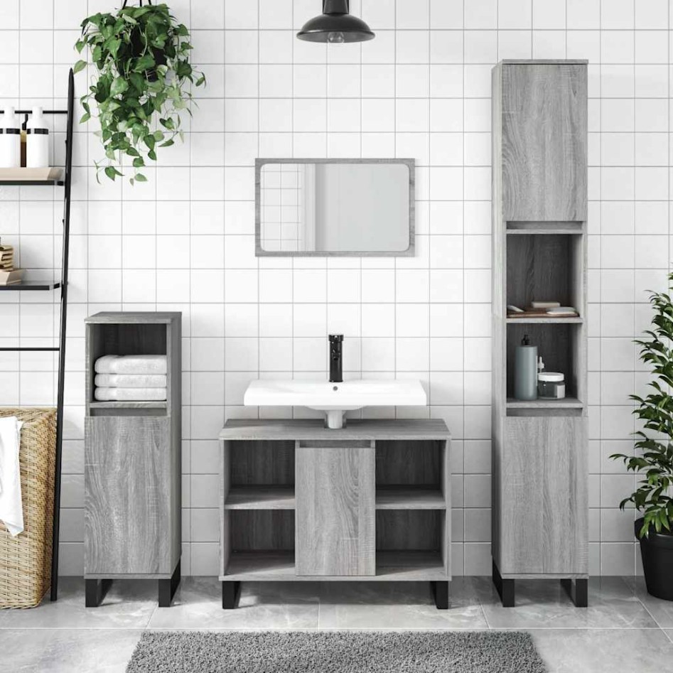 Mueble de baño madera de ingeniería gris Sonoma 80x33x60