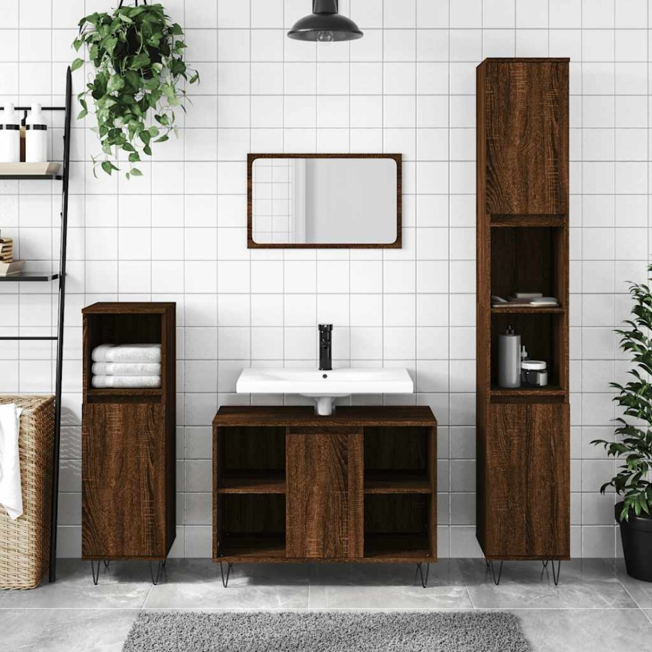 Mueble de baño madera de ingeniería roble marrón 80x33x60