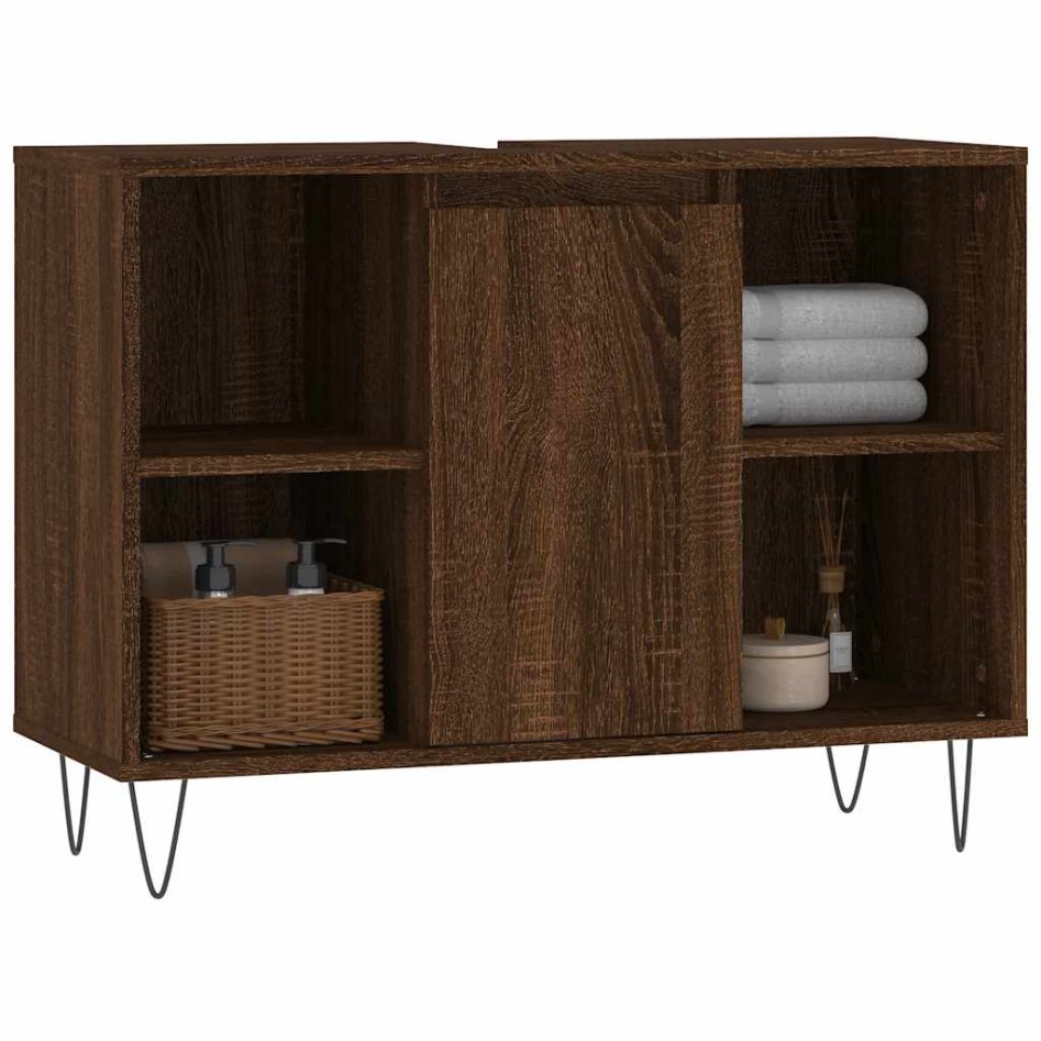 Mueble de baño madera de ingeniería roble marrón 80x33x60