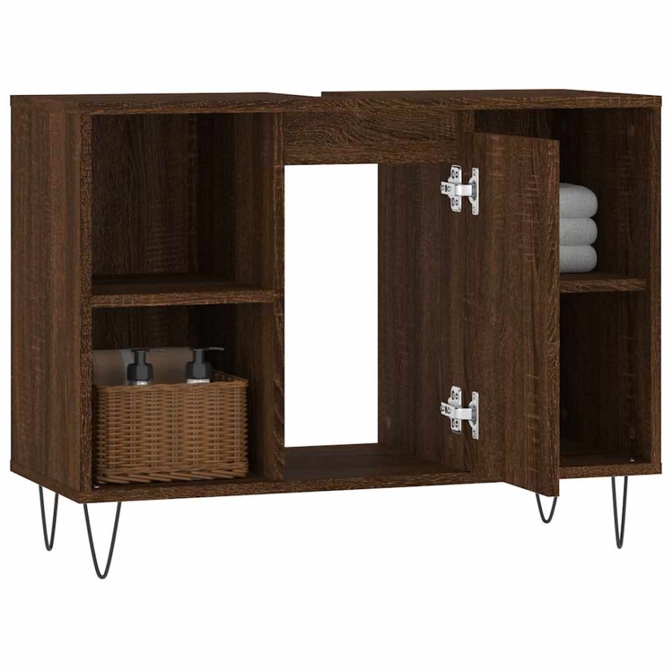 Mueble de baño madera de ingeniería roble marrón 80x33x60