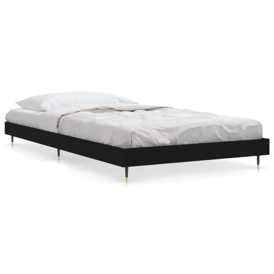 Estructura de cama madera de ingeniería negra 90x200