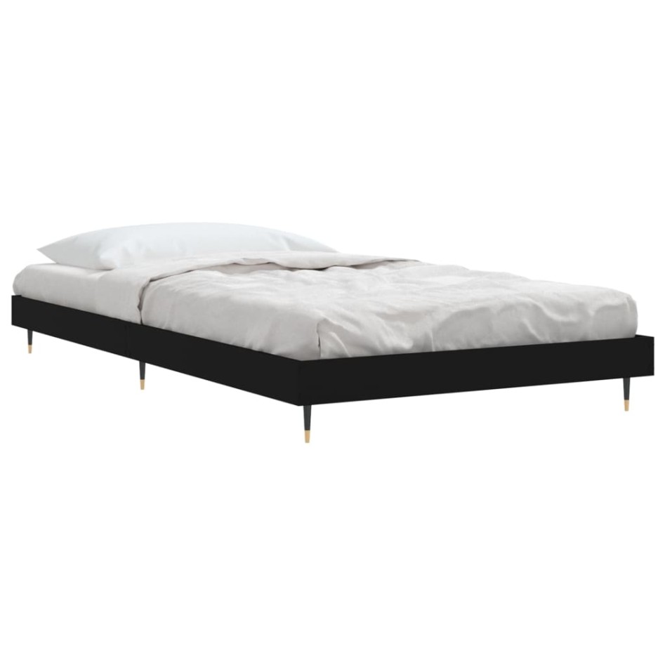Estructura de cama madera de ingeniería negra 90x200
