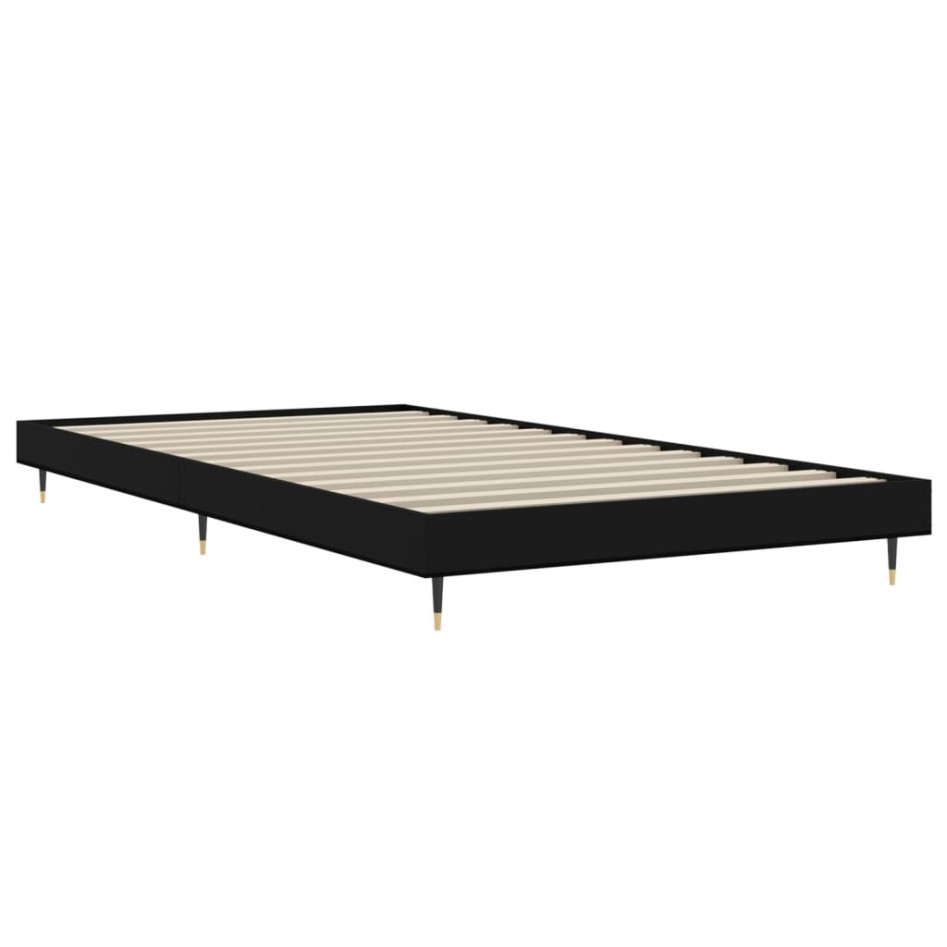 Estructura de cama madera de ingeniería negra 90x200