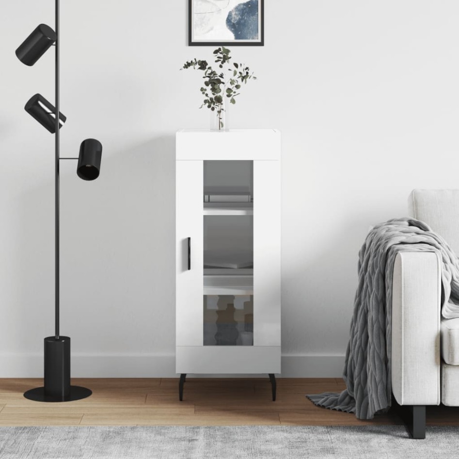 Aparador de madera contrachapada blanco brillante 34,5x34x90