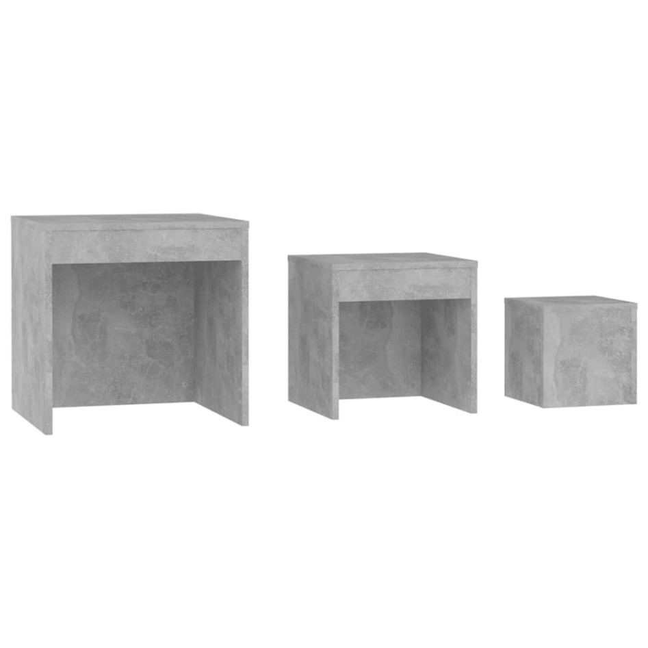 Mesas apilables 3 piezas madera contrachapada gris
