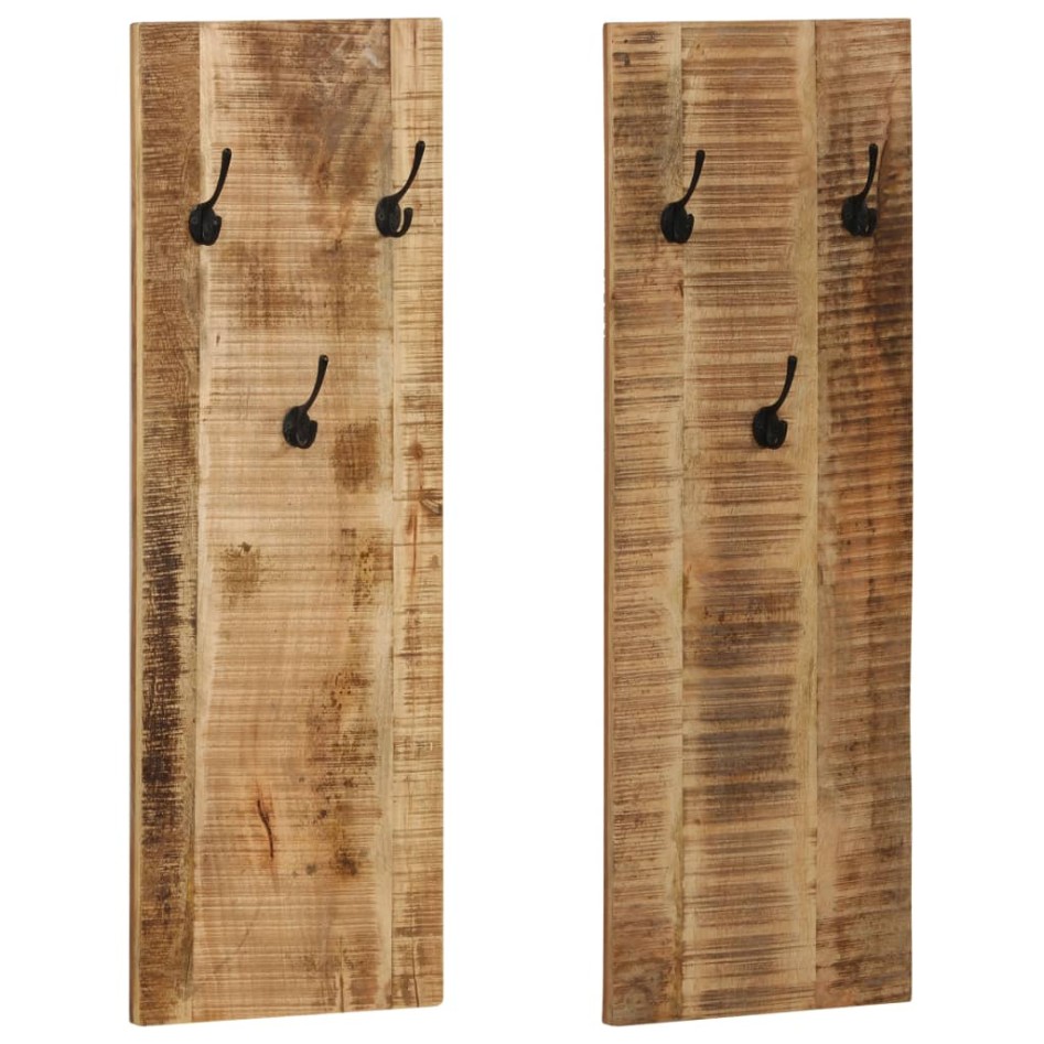 Percheros de pared 2 uds madera maciza de mango 36x110x3