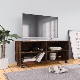 Mueble TV con ruedas madera contrachapada roble humo