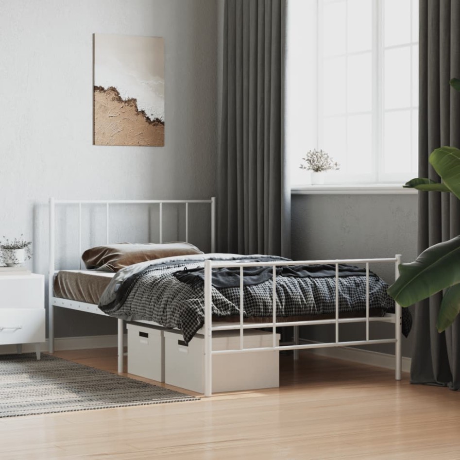 Estructura cama sin colchón con estribo metal blanco 75x190