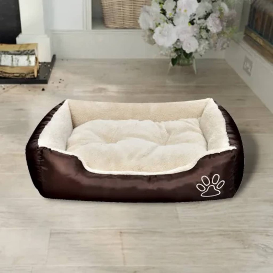 Cama para perros marrón y beige