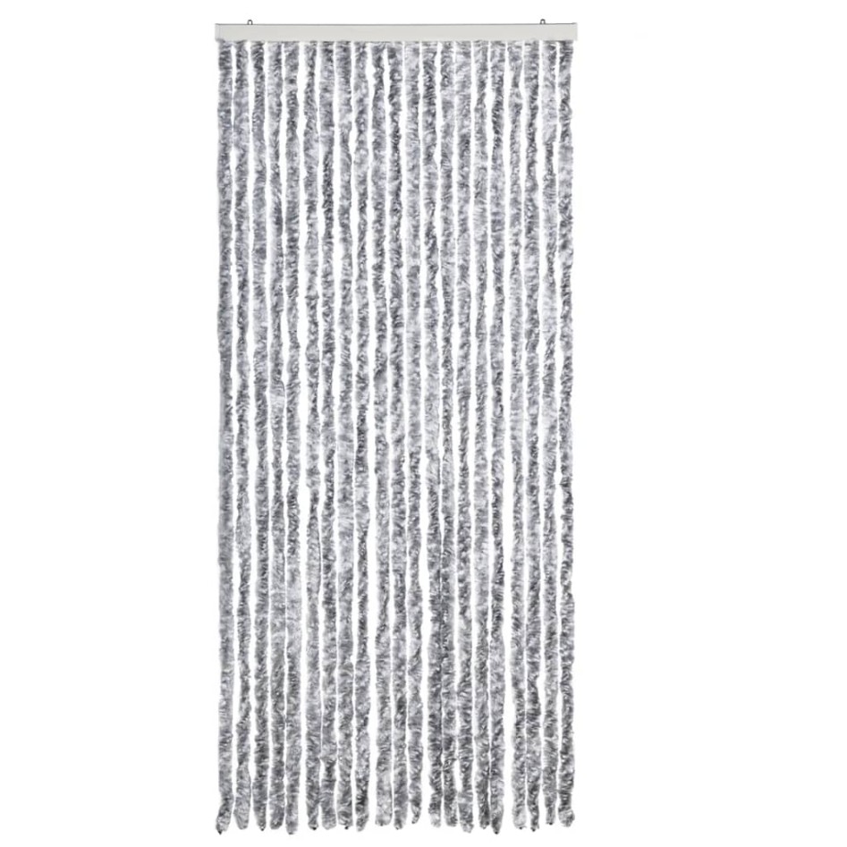 Cortina mosquitera de chenilla blanca y gris 90x200