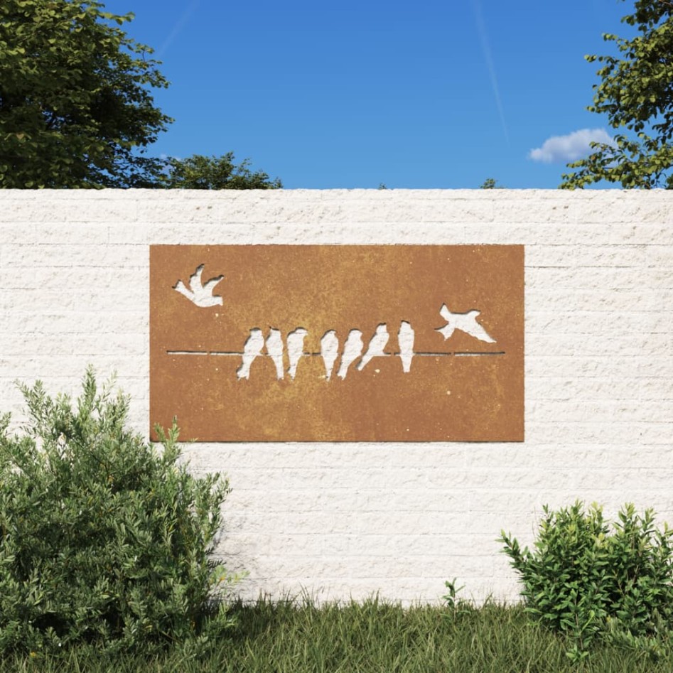 Adorno de pared de jardín acero corten diseño pájaros 105x55