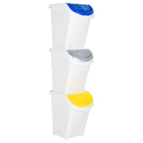 Cubos de basura apilables con tapa 3 uds PP blanco 120