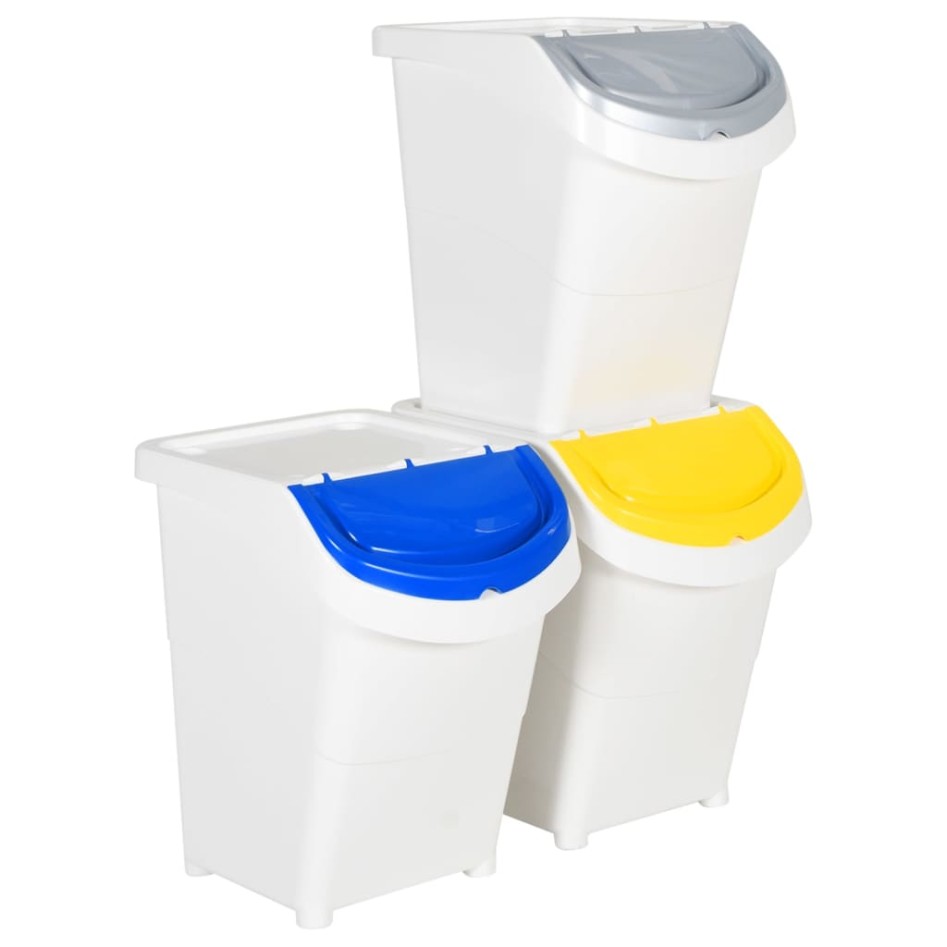 Cubos de basura apilables con tapa 3 uds PP blanco 120