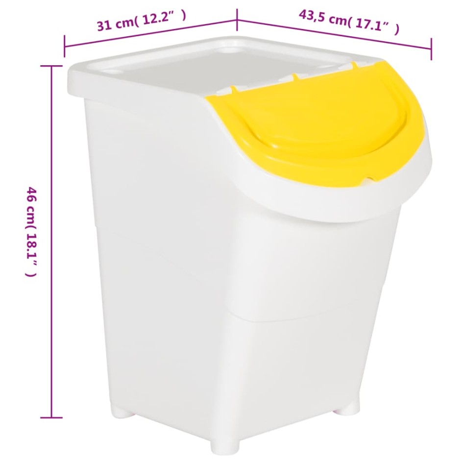 Cubos de basura apilables con tapa 3 uds PP blanco 120