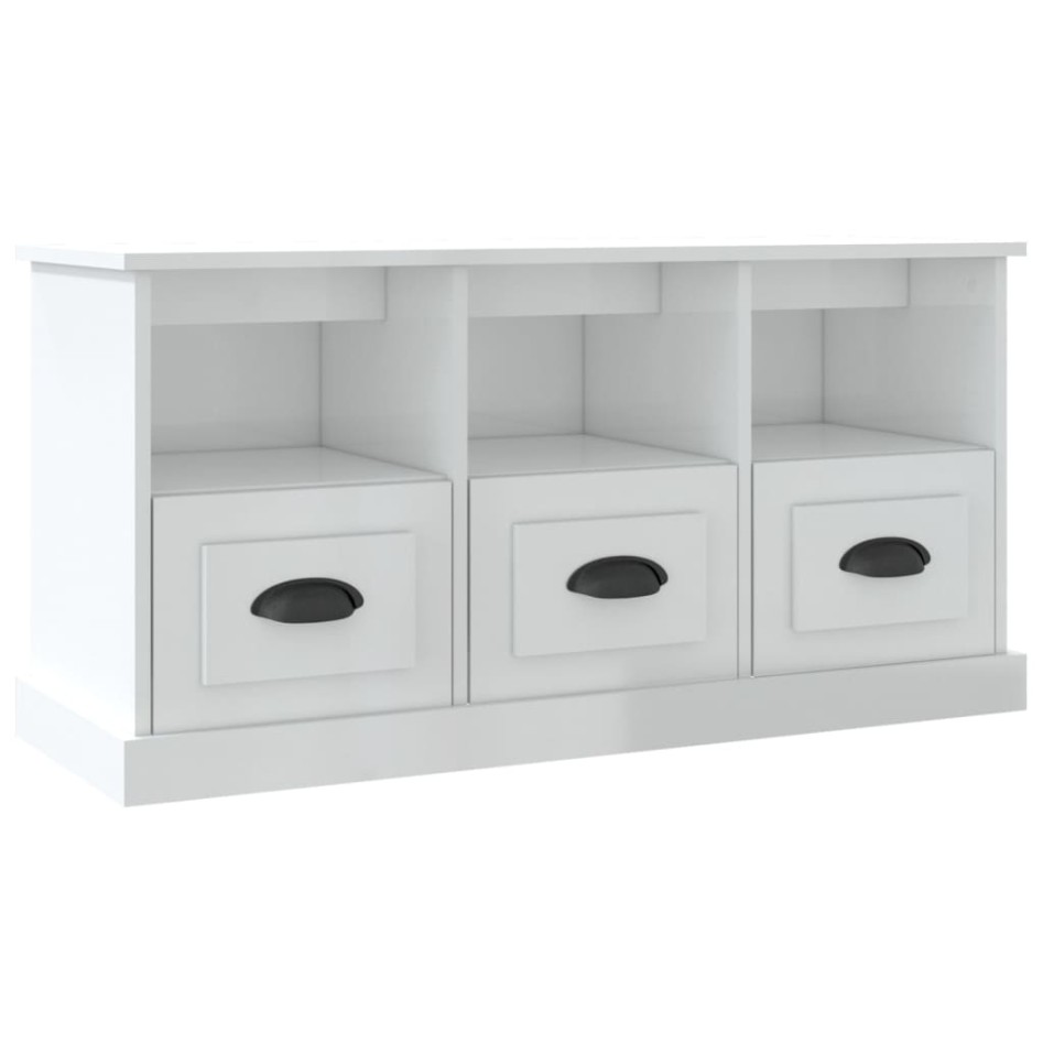 Mueble de TV madera contrachapada blanco brillo 100x35x50