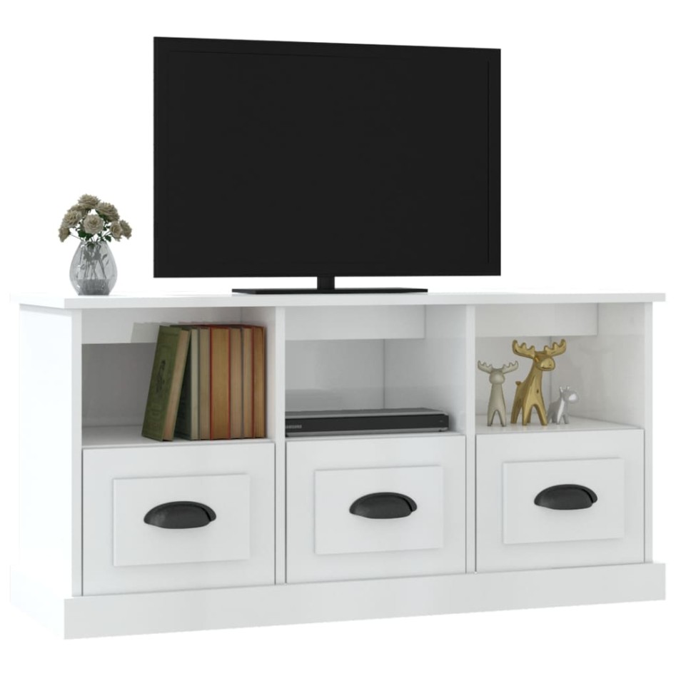 Mueble de TV madera contrachapada blanco brillo 100x35x50