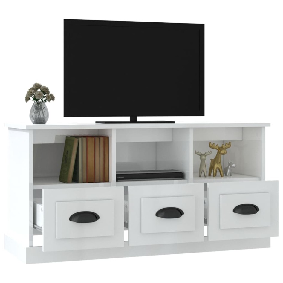 Mueble de TV madera contrachapada blanco brillo 100x35x50