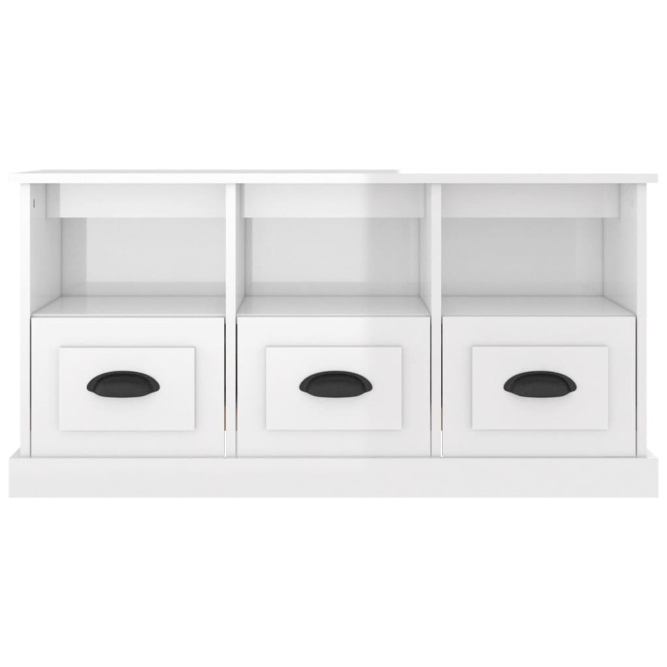 Mueble de TV madera contrachapada blanco brillo 100x35x50